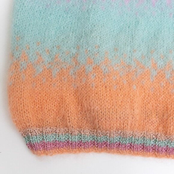 Rose Carmine Handknit Mohair Wool Blend Ombré Tank Top Pastel Rainbow Size 1 - Picture 9 of 12